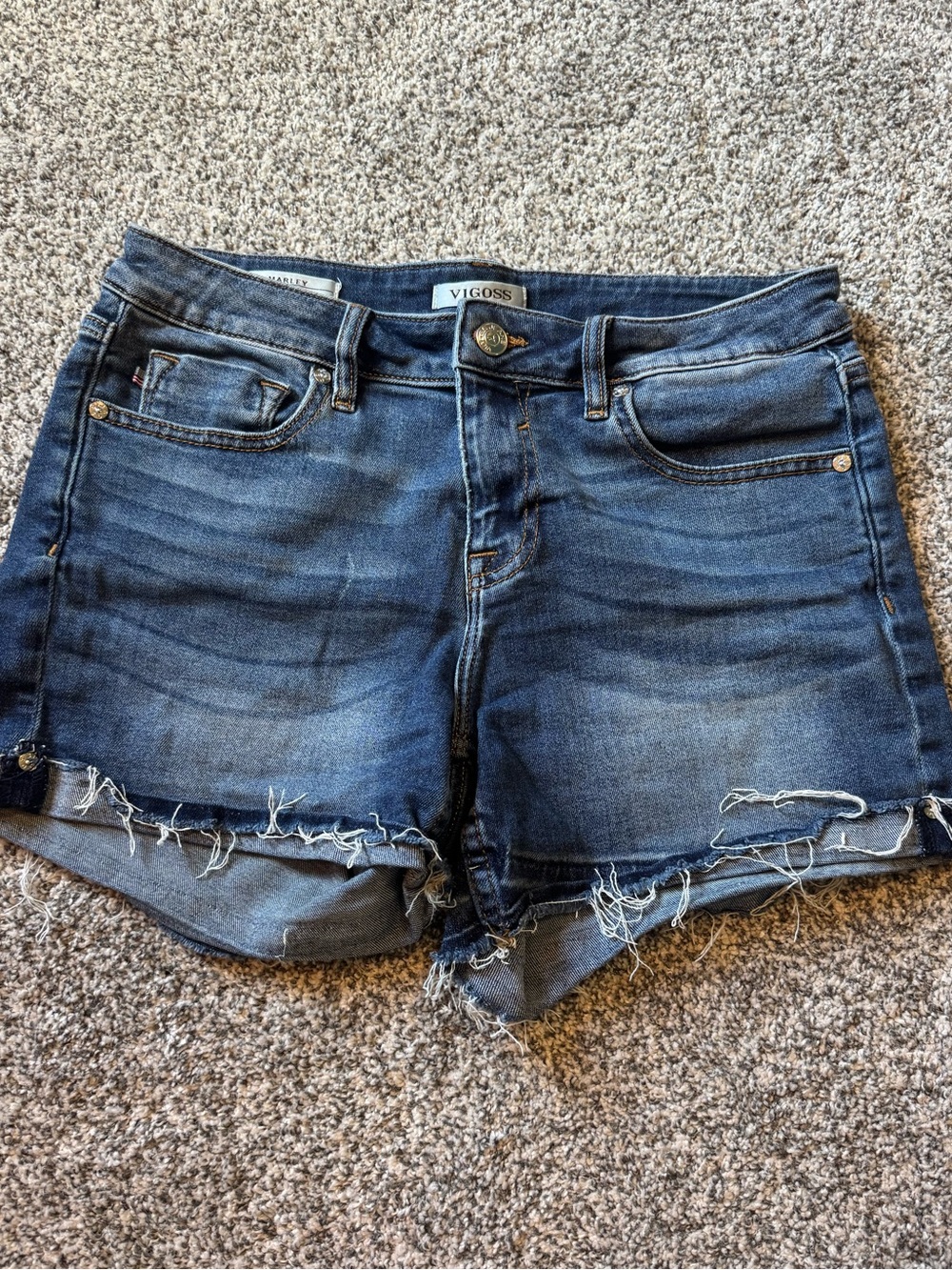 Vigoss Dark Blue Distressed Denim Cutoff Shorts, size 27 - Picture 1 of 3